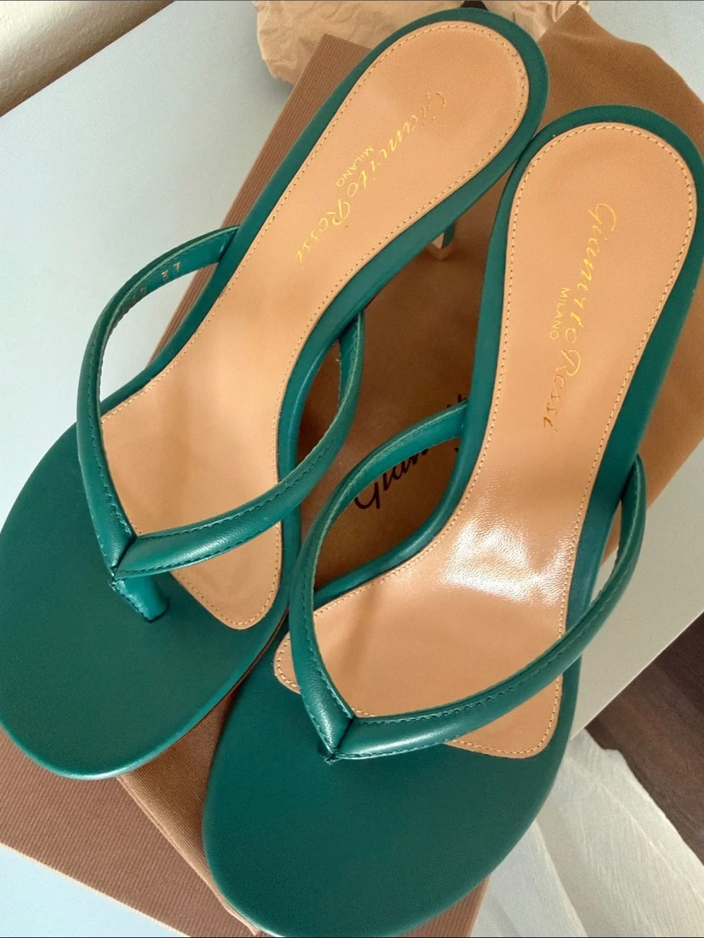 Gainvoti Rossi Milano Green Leather Thong Sandals - Women